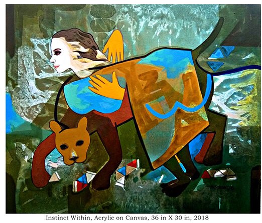 ASHOK KUMAR - INSTINCT WITHIN, Acrylic on Canvas, 36 in X 30, 2018