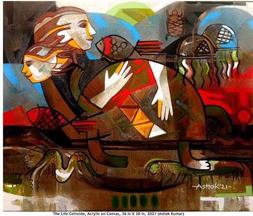 ASHOK KUMAR_The Life Coincide _Acrylic on canas_Size 36 in X 30 in_2021_INDIA