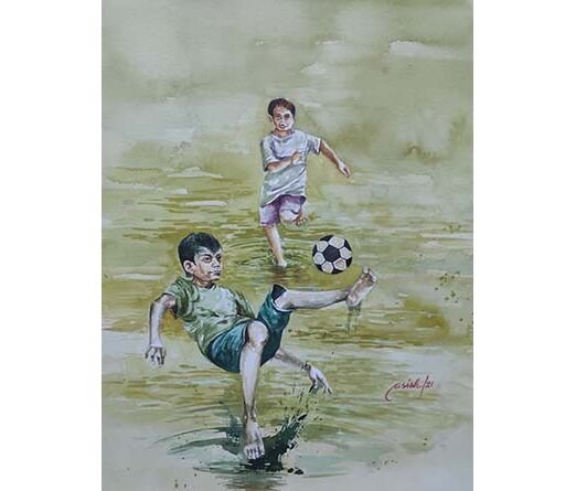 Asish Sarkar-water color on canvas- childhood play1