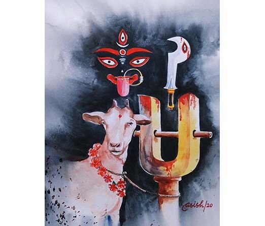 Asish Sarkar-water color on canvas- durga