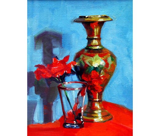 Flowerpot with red rose_16X20_Oil On Canvas_SOLD
