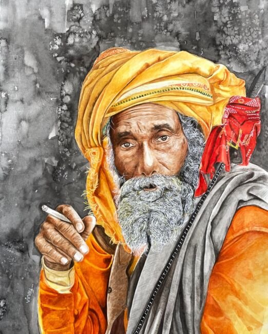 Sadhu-Water Color Portrait-14x20 inches