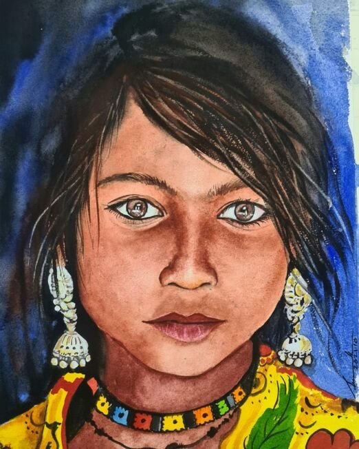 Title.. the gypsy girl-Size..15×11-Watercolors on indian handmade paper