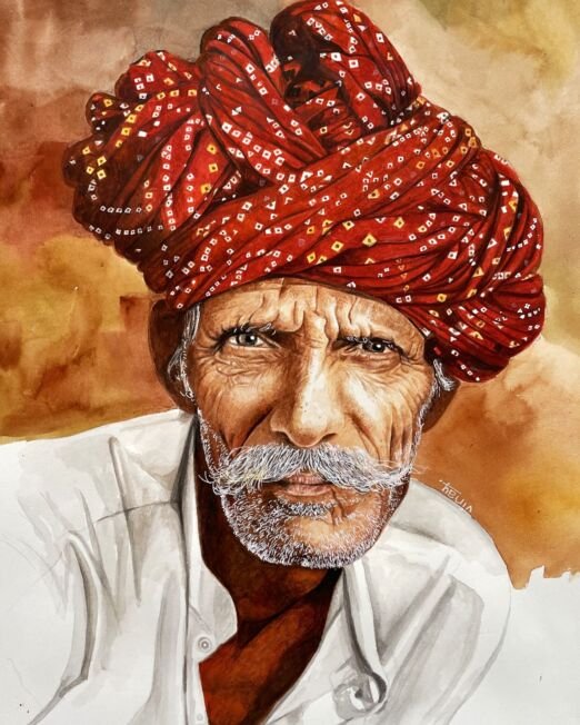 Vinay Joshi -turban face-water color -size- 15x20 inches-min