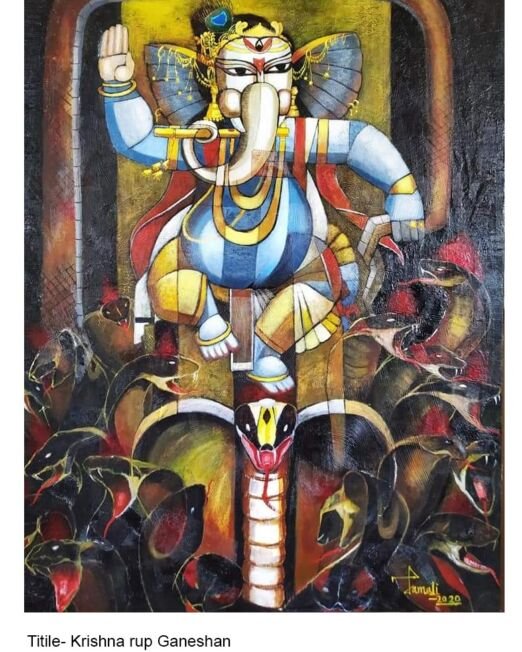 Titile- Krishna rup Ganeshan Medium- Acrylic on Canvas Size-30x40 inch Year- 2020